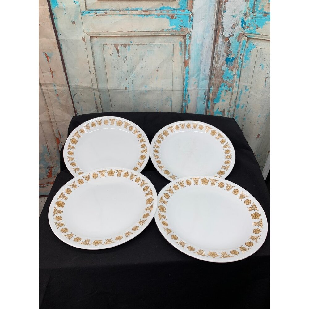 Corelle by Livingware Gold Butterfly On White Set of 4 Salad Plates
